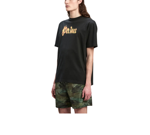 Camiseta Palm Angels 'Logo-Print Burning Black' Preto