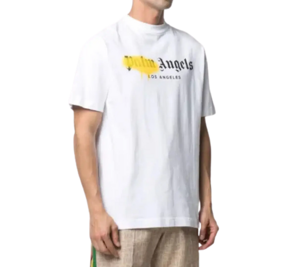 Camiseta Palm Angels 'Los Angeles Sprayed White Yellow' Branca / Amarela