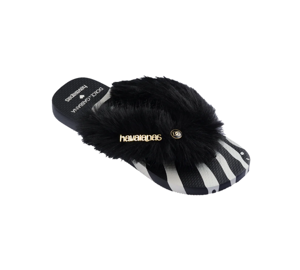 Chinelo Havaianas Dolce&Gabbana Faux Fur 'Zebra' Preto / Branco
