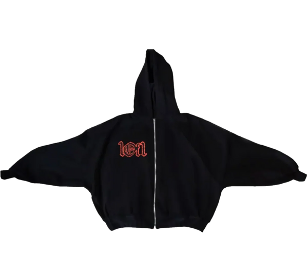 Moletom Exclusiviist 1of1 'Black Zip Up Red Splash' Preto / Vermelho