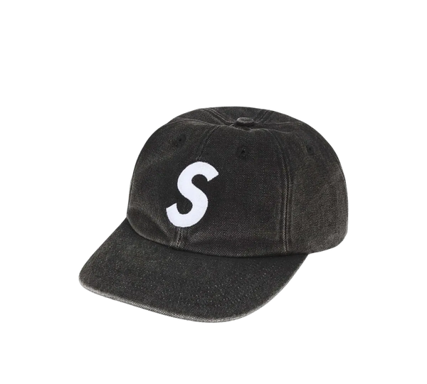 Boné Supreme 'Pigment Coated Canvas S Logo 6-Panel Black' Preto