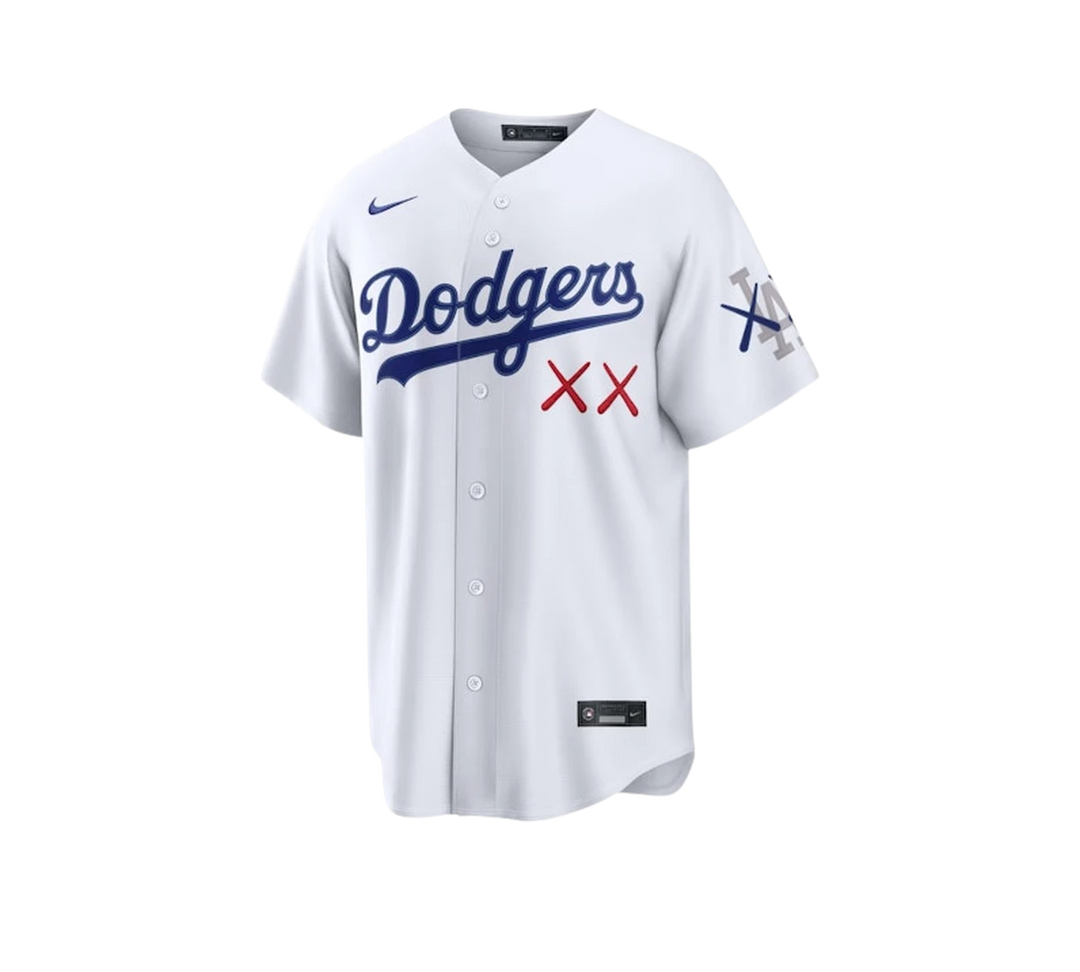 Camisa KAWS x Nike 'MLB Stadium Los Angeles Dodgers Jersey White' Branco – frente