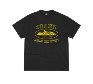 Camiseta Corteiz 'OG Alcatraz Tee Black/Yellow' Preto / Amarelo – frente