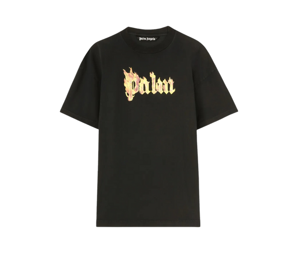 Camiseta Palm Angels 'Logo-Print Burning Black' Preto