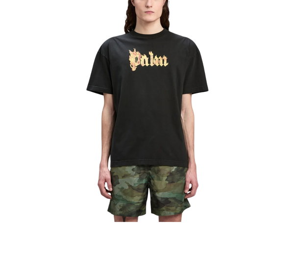 Camiseta Palm Angels 'Logo-Print Burning Black' Preto
