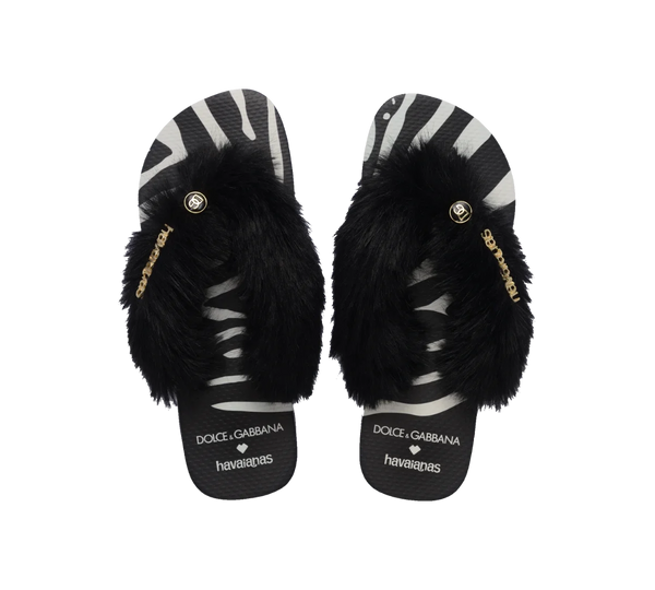 Chinelo Havaianas Dolce&Gabbana Faux Fur 'Zebra' Preto / Branco