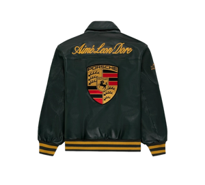 Jaqueta Aimé Leon Dore x Porsche '993 Turbo Leather Club Jacket British Racing Green' Verde – costas