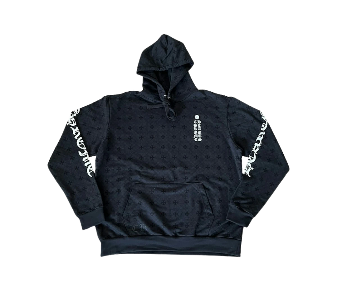 Moletom Chrome Hearts 'Plus Cross Allover Print With Horseshoe Logo Hoodie Black' Preto – frente
