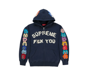 Moletom Supreme 'F**k You Zip Up Hooded Sweatshirt Navy' Azul-marinho – frente