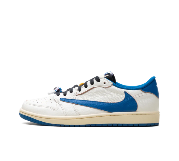 Tênis Nike Air Jordan 1 Low x Travis Scott x Fragment 'Sail Military Blue' Branco/Azul