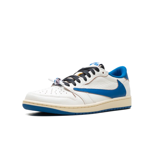 Tênis Nike Air Jordan 1 Low x Travis Scott x Fragment 'Sail Military Blue' Branco/Azul