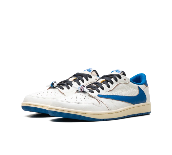 Tênis Nike Air Jordan 1 Low x Travis Scott x Fragment 'Sail Military Blue' Branco/Azul