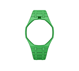 Pulseira Bioceramic para Relógio Swatch x Audemars Piguet Royal Pop – case octogonal com pulseira em bioceramic do 'Green Eight', abertura da coroa em cima (Coroa 12h), sem o relógio, vista frontal