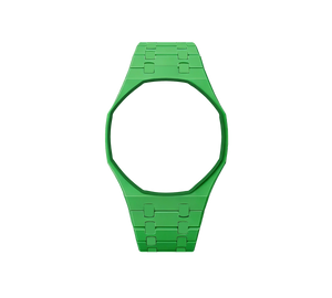 Pulseira Bioceramic para Relógio Swatch x Audemars Piguet Royal Pop – case octogonal com pulseira em bioceramic do 'Green Eight', sem o relógio, vista frontal