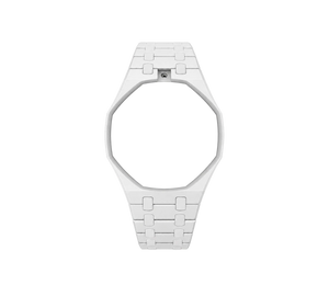 Pulseira Bioceramic para Relógio Swatch x Audemars Piguet Royal Pop – case octogonal com pulseira em bioceramic do 'Huit Blanc', abertura da coroa em cima (Coroa 12h), sem o relógio, vista frontal