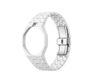 Pulseira Bioceramic para Relógio Swatch x Audemars Piguet Royal Pop – case octogonal com pulseira em bioceramic do 'Huit Blanc', abertura da coroa em cima (Coroa 12h), sem o relógio, em perspectiva