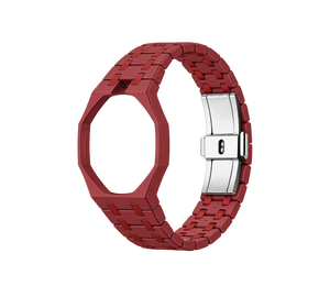 Pulseira Bioceramic para Relógio Swatch x Audemars Piguet Royal Pop – case octogonal com pulseira em bioceramic do 'Otto Rosso', abertura da coroa em cima (Coroa 12h), sem o relógio, em perspectiva