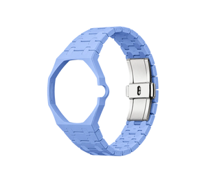 Pulseira Bioceramic para Relógio Swatch x Audemars Piguet Royal Pop – case octogonal com pulseira em bioceramic do 'Savonnette Lan Ba', abertura da coroa na lateral (Coroa 3h), sem o relógio, em perspectiva