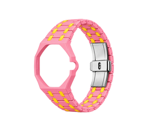 Pulseira Bioceramic para Relógio Swatch x Audemars Piguet Royal Pop – case octogonal com pulseira em bioceramic do 'Savonnette Otg Roz', abertura da coroa na lateral (Coroa 3h), sem o relógio, em perspectiva