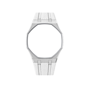 Pulseira de Aço para Relógio Swatch x Audemars Piguet Royal Pop – case em aço inoxidável branco com pulseira FKM branca, sem o relógio, vista frontal