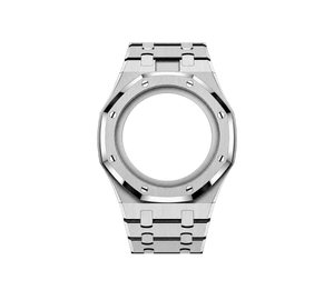 Pulseira de Aço para Relógio Swatch x Audemars Piguet Royal Pop – pulseira em aço inoxidável prata, abertura da coroa em cima (Coroa 12h), sem o relógio, vista frontal