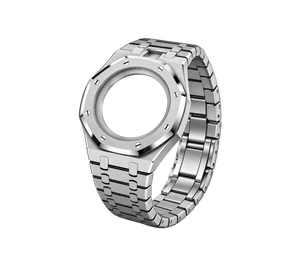 Pulseira de Aço para Relógio Swatch x Audemars Piguet Royal Pop – pulseira em aço inoxidável prata, abertura da coroa em cima (Coroa 12h), sem o relógio, vista em perspectiva