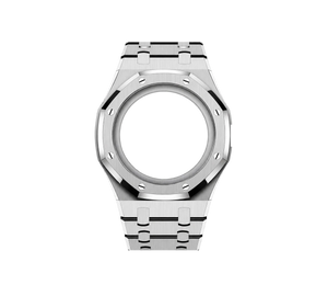 Pulseira de Aço para Relógio Swatch x Audemars Piguet Royal Pop – pulseira em aço inoxidável prata, abertura da coroa na lateral (Coroa 3h), sem o relógio, vista frontal
