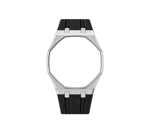 Pulseira de Aço para Relógio Swatch x Audemars Piguet Royal Pop – case em aço inoxidável prata com pulseira FKM preta, sem o relógio, vista frontal