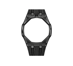Pulseira de Aço para Relógio Swatch x Audemars Piguet Royal Pop – case em aço inoxidável preto com pulseira FKM preta, abertura da coroa em cima (Coroa 12h), sem o relógio, vista frontal