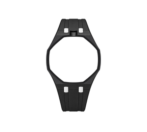 Pulseira de Borracha para Relógio Swatch x Audemars Piguet Royal Pop – case octogonal com pulseira em borracha do 'Ocho Negro', abertura da coroa em cima (Coroa 12h), sem o relógio, vista frontal