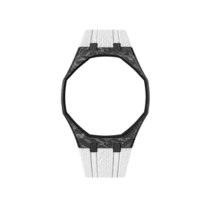 Pulseira de Carbono para Relógio Swatch x Audemars Piguet Royal Pop – case de fibra de carbono com pulseira FKM branca do 'Huit Blanc', sem o relógio, vista frontal