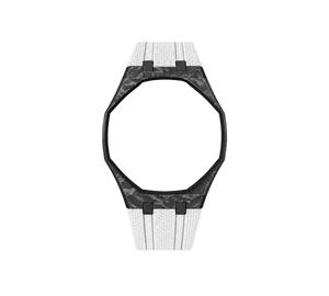 Pulseira de Carbono para Relógio Swatch x Audemars Piguet Royal Pop – case de fibra de carbono com pulseira FKM branca do 'Huit Blanc', sem o relógio, vista frontal