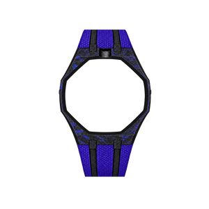 Pulseira de Carbono para Relógio Swatch x Audemars Piguet Royal Pop – case de fibra de carbono com pulseira FKM colorida do 'Orenji Hachi', abertura da coroa em cima (Coroa 12h), sem o relógio, vista frontal