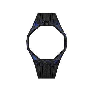 Pulseira de Carbono para Relógio Swatch x Audemars Piguet Royal Pop – case de fibra de carbono com pulseira FKM preta do 'Orenji Hachi', abertura da coroa em cima (Coroa 12h), sem o relógio, vista frontal