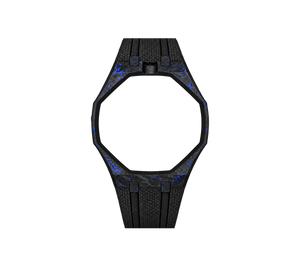 Pulseira de Carbono para Relógio Swatch x Audemars Piguet Royal Pop – case de fibra de carbono com pulseira FKM preta do 'Orenji Hachi', abertura da coroa em cima (Coroa 12h), sem o relógio, vista frontal