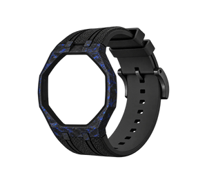Pulseira de Carbono para Relógio Swatch x Audemars Piguet Royal Pop – case de fibra de carbono com pulseira FKM preta do 'Orenji Hachi', abertura da coroa em cima (Coroa 12h), sem o relógio, vista em perspectiva
