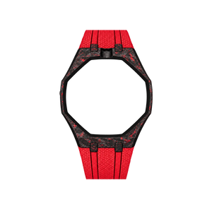 Pulseira de Carbono para Relógio Swatch x Audemars Piguet Royal Pop – case de fibra de carbono com pulseira FKM colorida do 'Otto Rosso', abertura da coroa em cima (Coroa 12h), sem o relógio, vista frontal