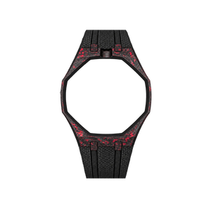Pulseira de Carbono para Relógio Swatch x Audemars Piguet Royal Pop – case de fibra de carbono com pulseira FKM preta do 'Otto Rosso', abertura da coroa em cima (Coroa 12h), sem o relógio, vista frontal
