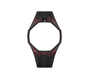 Pulseira de Carbono para Relógio Swatch x Audemars Piguet Royal Pop – case de fibra de carbono com pulseira FKM preta do 'Otto Rosso', abertura da coroa em cima (Coroa 12h), sem o relógio, vista frontal
