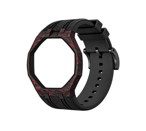 Pulseira de Carbono para Relógio Swatch x Audemars Piguet Royal Pop – case de fibra de carbono com pulseira FKM preta do 'Otto Rosso', abertura da coroa em cima (Coroa 12h), sem o relógio, vista em perspectiva