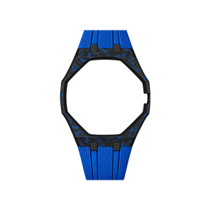 Pulseira de Carbono para Relógio Swatch x Audemars Piguet Royal Pop – case de fibra de carbono com pulseira FKM colorida do 'Savonnette Lan Ba', abertura da coroa na lateral (Coroa 3h), sem o relógio, vista frontal