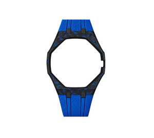 Pulseira de Carbono para Relógio Swatch x Audemars Piguet Royal Pop – case de fibra de carbono com pulseira FKM colorida do 'Savonnette Lan Ba', abertura da coroa na lateral (Coroa 3h), sem o relógio, vista frontal