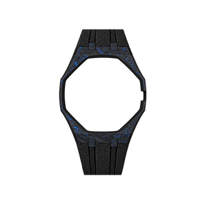 Pulseira de Carbono para Relógio Swatch x Audemars Piguet Royal Pop – case de fibra de carbono com pulseira FKM preta do 'Savonnette Lan Ba', abertura da coroa na lateral (Coroa 3h), sem o relógio, vista frontal