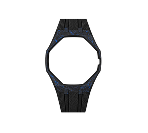 Pulseira de Carbono para Relógio Swatch x Audemars Piguet Royal Pop – case de fibra de carbono com pulseira FKM preta do 'Savonnette Lan Ba', abertura da coroa na lateral (Coroa 3h), sem o relógio, vista frontal