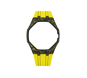 Pulseira de Carbono para Relógio Swatch x Audemars Piguet Royal Pop – case de fibra de carbono com pulseira FKM colorida do 'Savonnette Otg Roz', abertura da coroa na lateral (Coroa 3h), sem o relógio, vista frontal