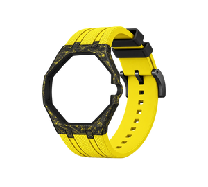 Pulseira de Carbono para Relógio Swatch x Audemars Piguet Royal Pop – case de fibra de carbono com pulseira FKM colorida do 'Savonnette Otg Roz', abertura da coroa na lateral (Coroa 3h), sem o relógio, vista em perspectiva