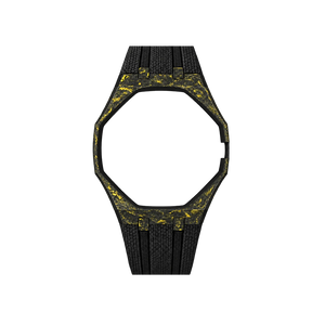 Pulseira de Carbono para Relógio Swatch x Audemars Piguet Royal Pop – case de fibra de carbono com pulseira FKM preta do 'Savonnette Otg Roz', abertura da coroa na lateral (Coroa 3h), sem o relógio, vista frontal