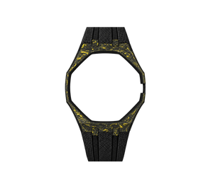 Pulseira de Carbono para Relógio Swatch x Audemars Piguet Royal Pop – case de fibra de carbono com pulseira FKM preta do 'Savonnette Otg Roz', abertura da coroa na lateral (Coroa 3h), sem o relógio, vista frontal