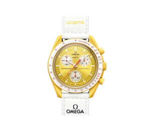 Relógio Omega x Swatch Bioceramic Moonswatch 'Mission to the Sun' Branco / Amarelo