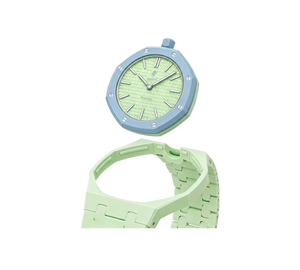 Relógio Swatch x Audemars Piguet Bioceramic Royal Pop 'Blaue Acht' Verde / Azul com Pulseira – kit desmontado em bioceramic, cabeça do relógio e case com pulseira